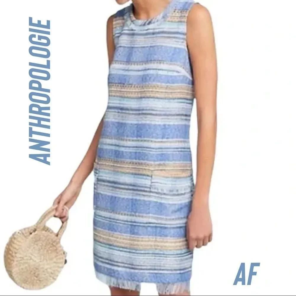 ANTHROPOLOGIE BY AKEMI + KIN TWEED STRIPED SHIFTLESS DRESS SIZE 12 NWT